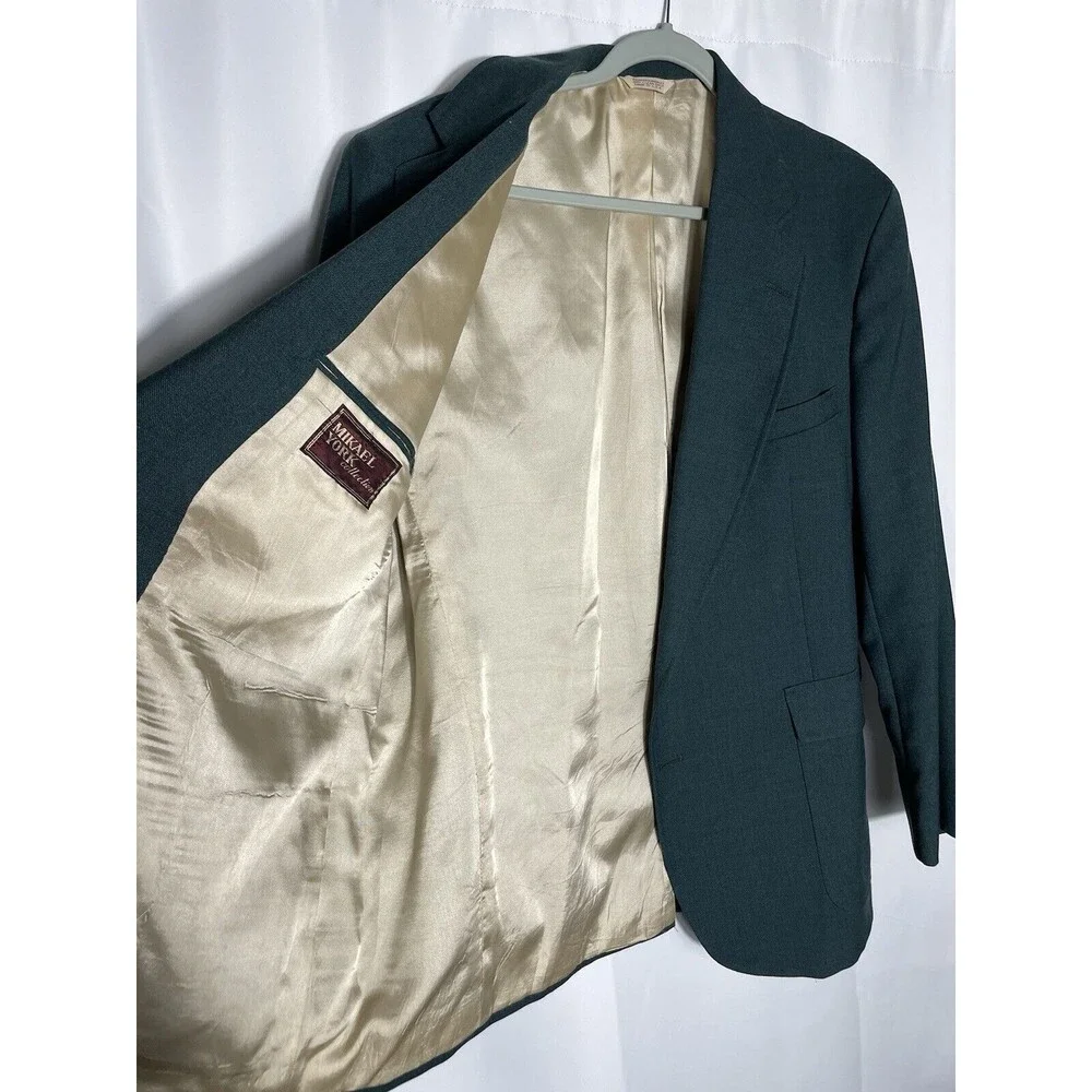 Mikael York Men's Green Long Sleeve Button Down Blazer